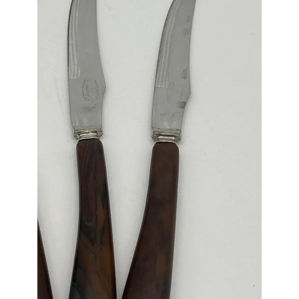 Vintage Armack Sheffield England Stainless Steel Steak Knives Set of 6 Brown